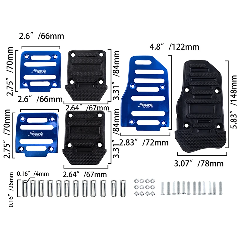 Universal Racing Sport Non-Slip Foot Pedals Pad Cover Blue Manual Car Truck SUV